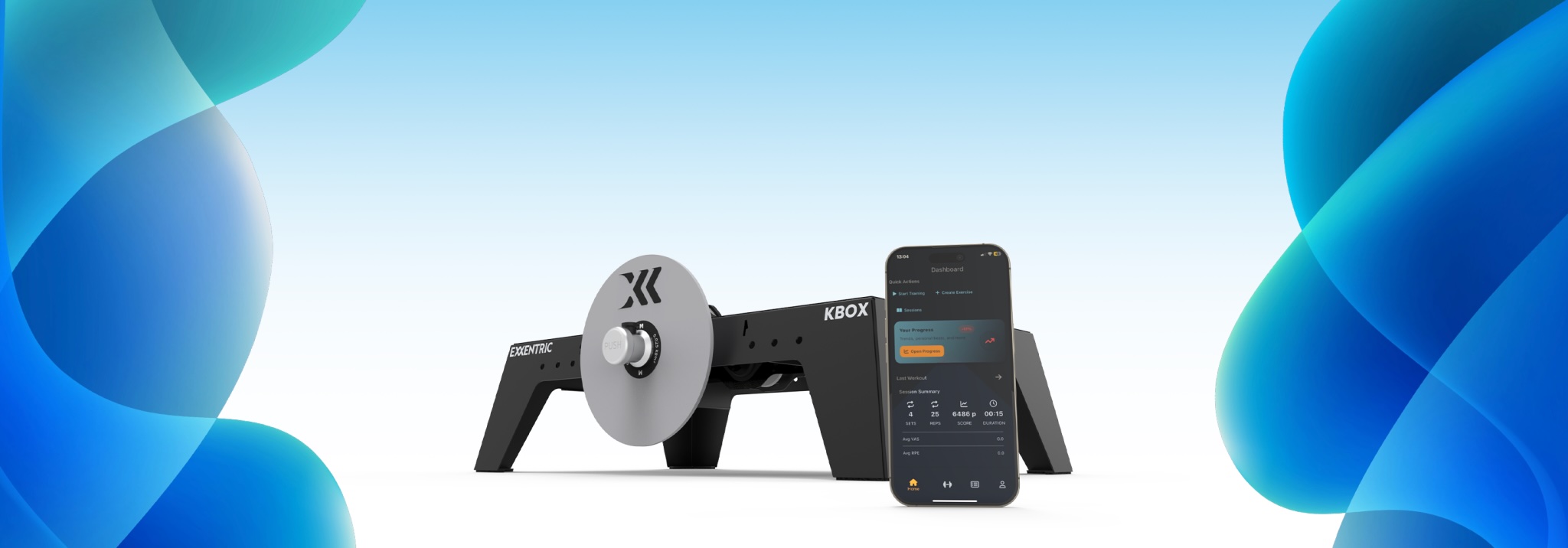 Mobile phone with Exxentric App in front of kBox